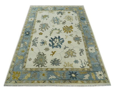 Hand Knotted 9x12 Ivory, Silver and Beige Traditional Style Oushak Wool Rug - The Rug Decor