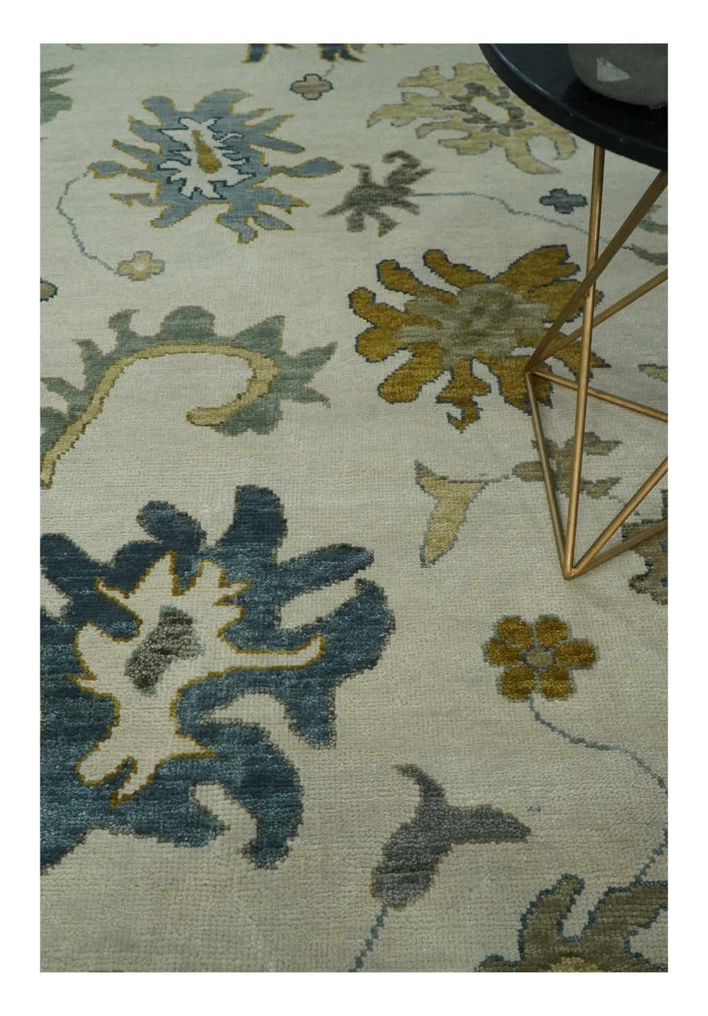 Hand Knotted 9x12 Ivory, Silver and Beige Traditional Style Oushak Wool Rug - The Rug Decor