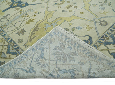 Hand Knotted 9x12 Oriental Oushak Beige and Blue Wool Area Rug, Living Room Rug | TRDCP1093912 - The Rug Decor