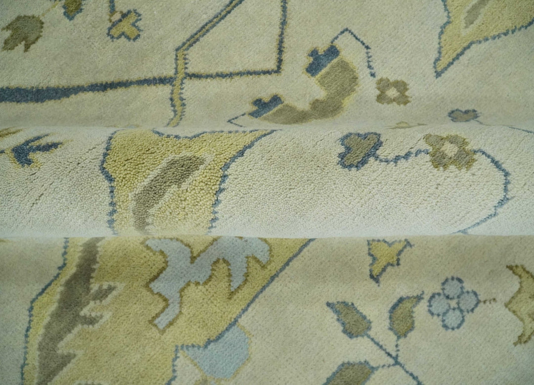 Hand Knotted 9x12 Oriental Oushak Beige and Blue Wool Area Rug, Living Room Rug | TRDCP1093912 - The Rug Decor