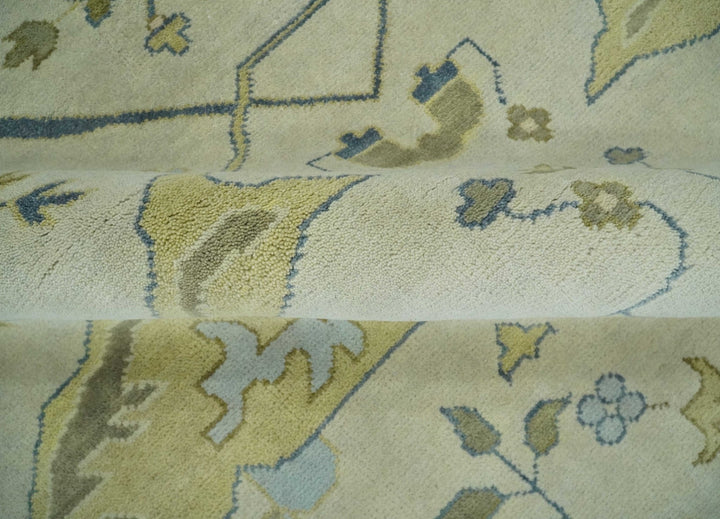 Hand Knotted 9x12 Oriental Oushak Beige and Blue Wool Area Rug, Living Room Rug | TRDCP1093912 - The Rug Decor