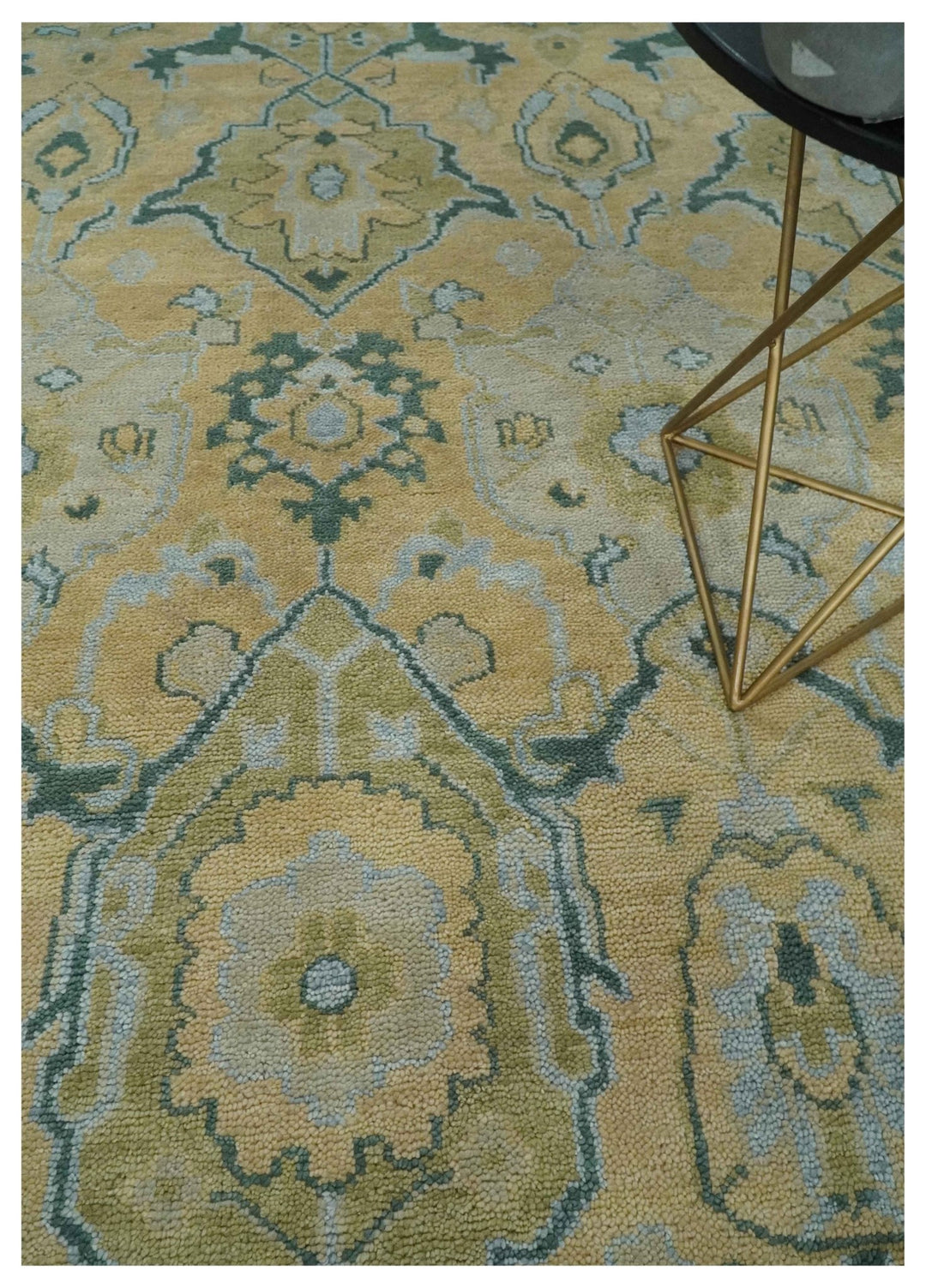 Hand Knotted 9x12 Oriental Oushak Beige and Blue Wool Area Rug | TRDCP1085912 - The Rug Decor
