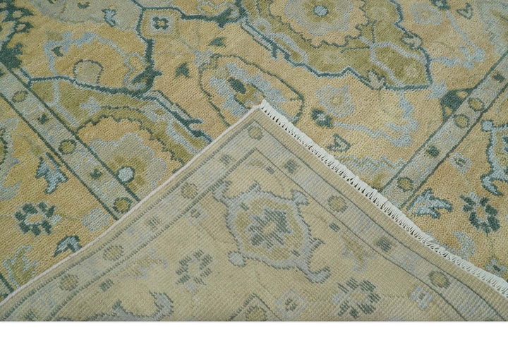 Hand Knotted 9x12 Oriental Oushak Beige and Blue Wool Area Rug | TRDCP1085912 - The Rug Decor