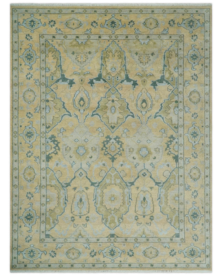Hand Knotted 9x12 Oriental Oushak Beige and Blue Wool Area Rug | TRDCP1085912 - The Rug Decor