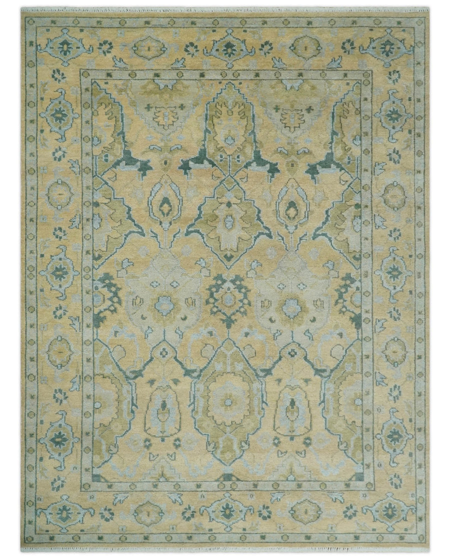 Hand Knotted 9x12 Oriental Oushak Beige and Blue Wool Area Rug | TRDCP1085912 - The Rug Decor