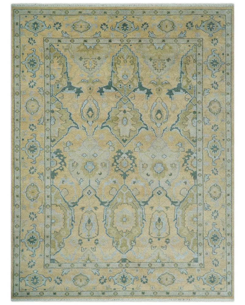 Hand Knotted 9x12 Oriental Oushak Beige and Blue Wool Area Rug | TRDCP1085912 - The Rug Decor