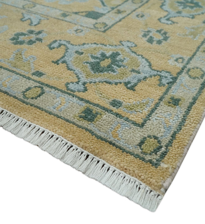 Hand Knotted 9x12 Oriental Oushak Beige and Blue Wool Area Rug | TRDCP1085912 - The Rug Decor