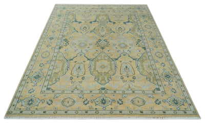 Hand Knotted 9x12 Oriental Oushak Beige and Blue Wool Area Rug | TRDCP1085912 - The Rug Decor