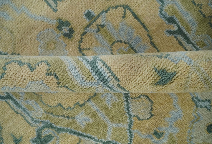 Hand Knotted 9x12 Oriental Oushak Beige and Blue Wool Area Rug | TRDCP1085912 - The Rug Decor