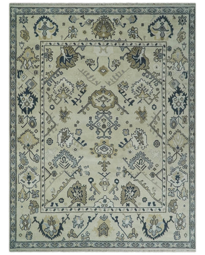 Hand Knotted 9x12 Oriental Oushak Beige and Charcoal Wool Area Rug | TRDCP1132912 - The Rug Decor