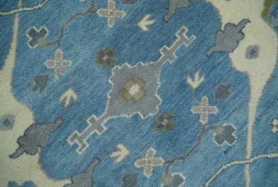 Hand Knotted 9x12 Oriental Oushak Blue and Beige Wool Area Rug | TRDCP1082912 - The Rug Decor