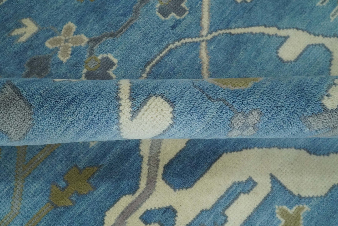 Hand Knotted 9x12 Oriental Oushak Blue and Beige Wool Area Rug | TRDCP1082912 - The Rug Decor