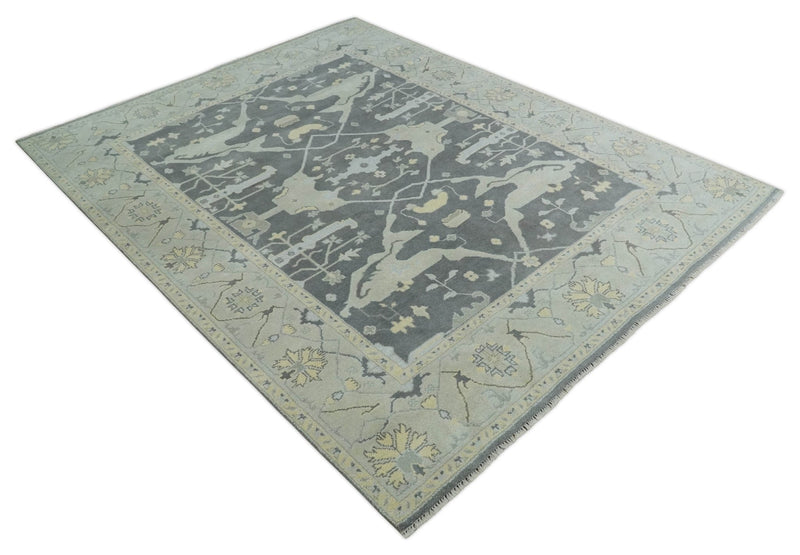 Hand Knotted 9x12 Oriental Oushak Charcoal and Ivory Wool Area Rug | TRDCP1131912 - The Rug Decor