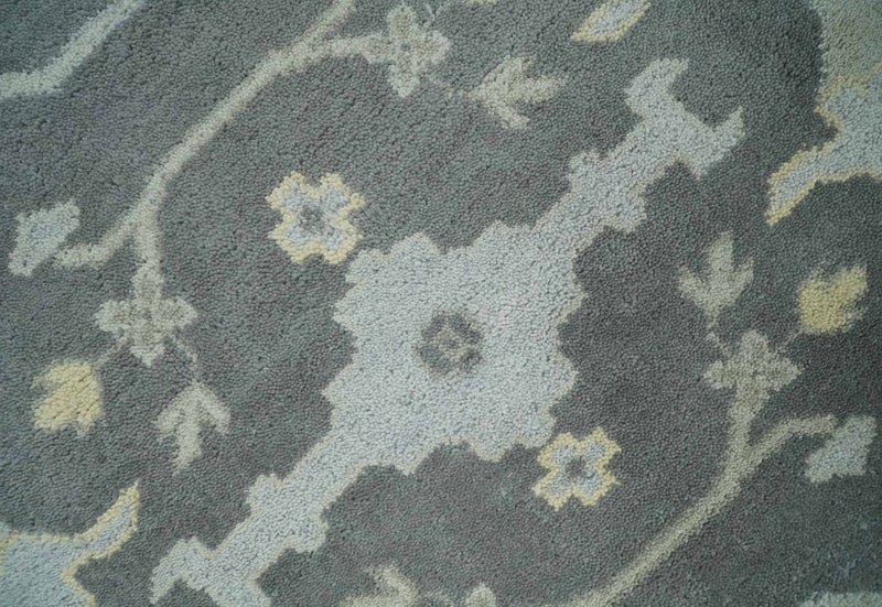 Hand Knotted 9x12 Oriental Oushak Charcoal and Ivory Wool Area Rug | TRDCP1131912 - The Rug Decor