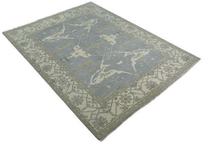 Hand Knotted 9x12 Oriental Oushak Gray and Ivory Wool Area Rug | TRDCP93912 - The Rug Decor