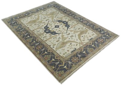 Hand Knotted 9x12 Persian Oushak Beige and Charcoal Wool Large Rug | TRDCP82912 - The Rug Decor