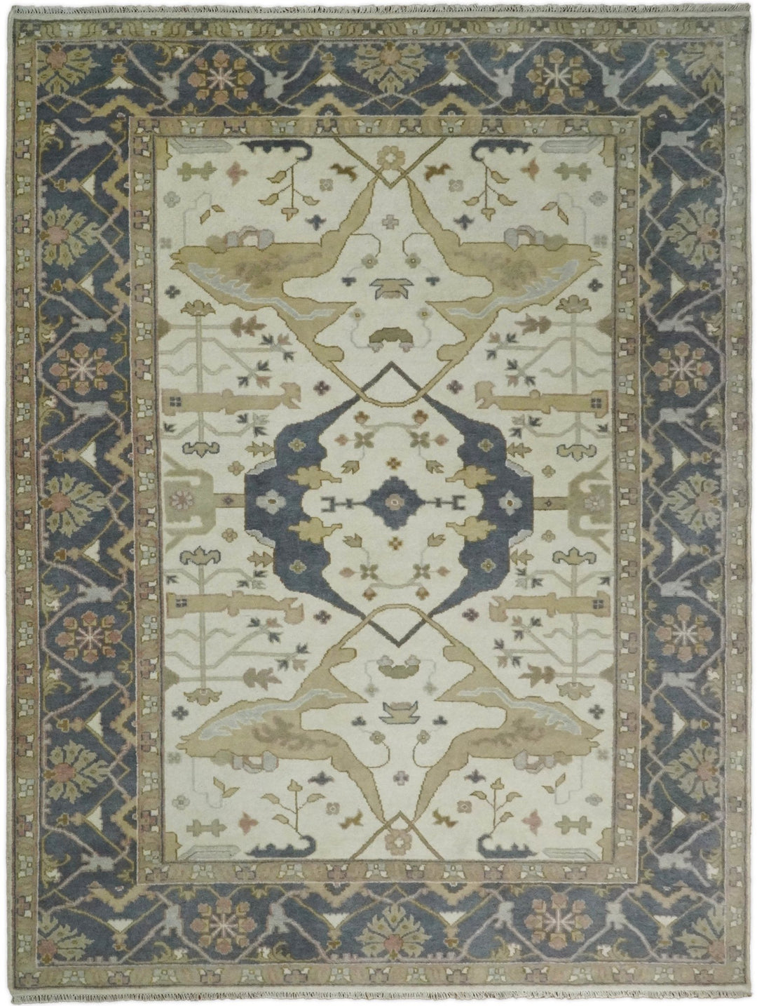 Hand Knotted 9x12 Persian Oushak Beige and Charcoal Wool Large Rug | TRDCP82912 - The Rug Decor