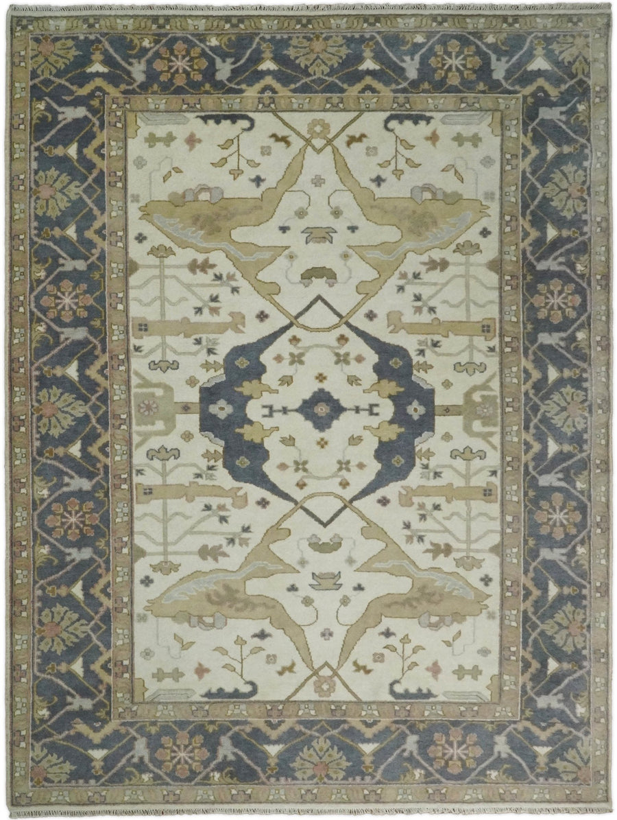 Hand Knotted 9x12 Persian Oushak Beige and Charcoal Wool Large Rug | TRDCP82912 - The Rug Decor