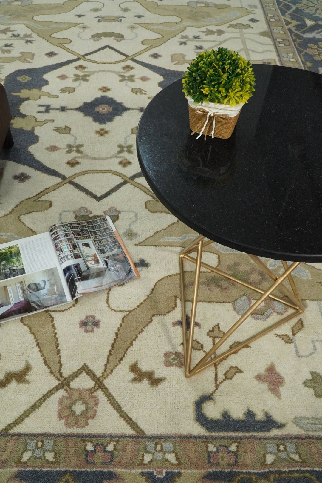 Hand Knotted 9x12 Persian Oushak Beige and Charcoal Wool Large Rug | TRDCP82912 - The Rug Decor