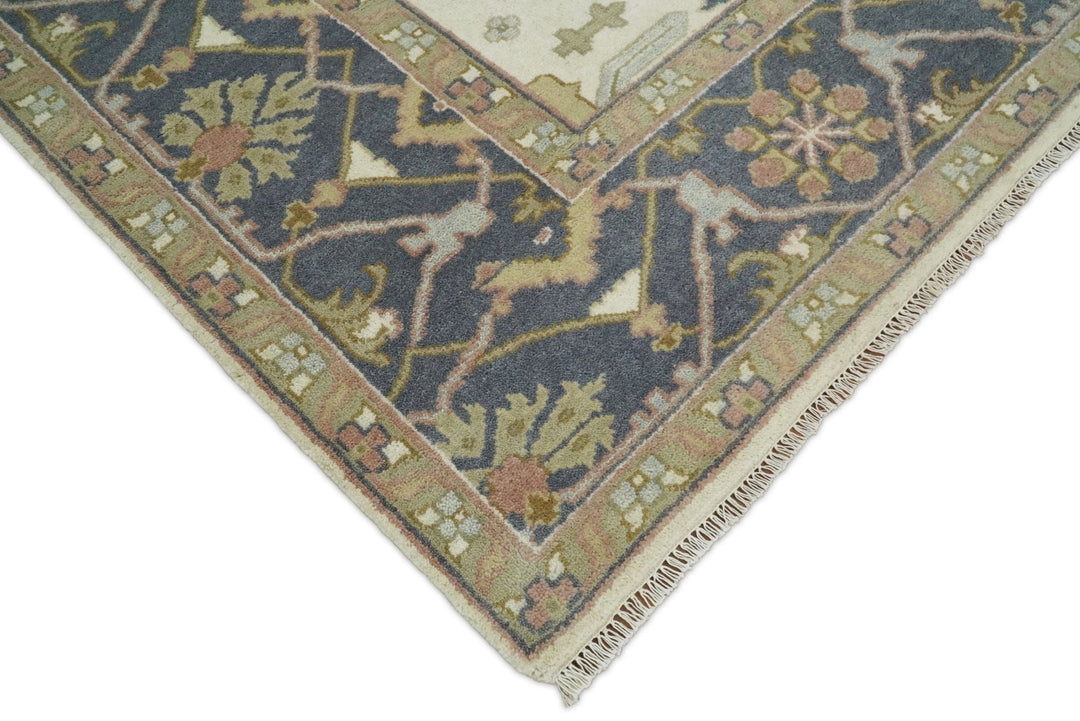 Hand Knotted 9x12 Persian Oushak Beige and Charcoal Wool Large Rug | TRDCP82912 - The Rug Decor