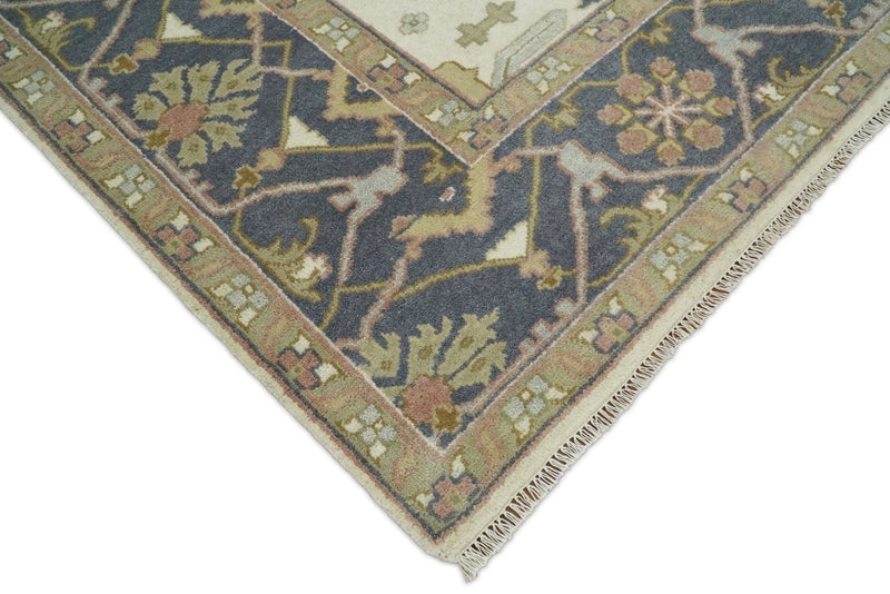Hand Knotted 9x12 Persian Oushak Beige and Charcoal Wool Large Rug | TRDCP82912 - The Rug Decor