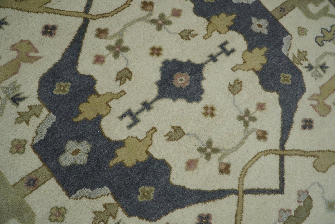 Hand Knotted 9x12 Persian Oushak Beige and Charcoal Wool Large Rug | TRDCP82912 - The Rug Decor