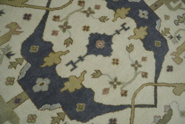 Hand Knotted 9x12 Persian Oushak Beige and Charcoal Wool Large Rug | TRDCP82912 - The Rug Decor