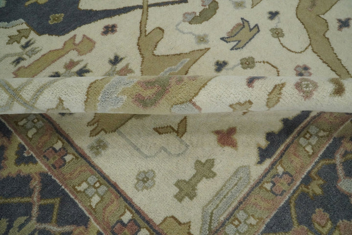 Hand Knotted 9x12 Persian Oushak Beige and Charcoal Wool Large Rug | TRDCP82912 - The Rug Decor