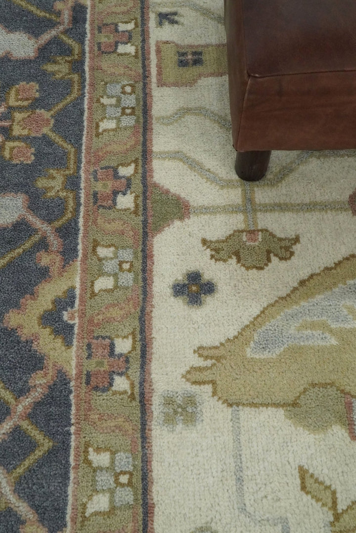 Hand Knotted 9x12 Persian Oushak Beige and Charcoal Wool Large Rug | TRDCP82912 - The Rug Decor