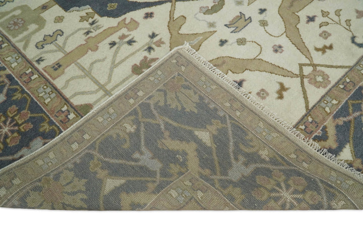 Hand Knotted 9x12 Persian Oushak Beige and Charcoal Wool Large Rug | TRDCP82912 - The Rug Decor