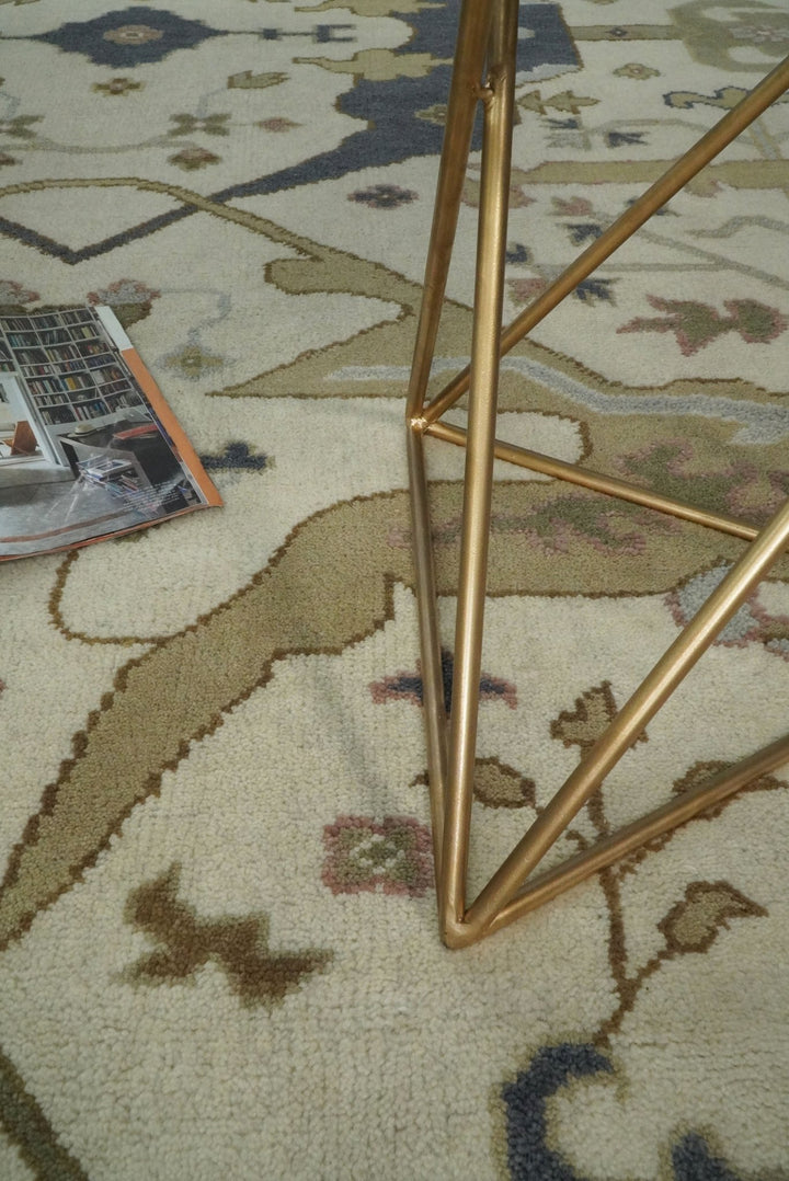 Hand Knotted 9x12 Persian Oushak Beige and Charcoal Wool Large Rug | TRDCP82912 - The Rug Decor