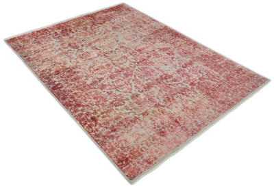 Hand Knotted 9x12 Pink and Silver Modern Persian Abstract Bamboo Silk and Wool Area Rug | TRD2061912 - The Rug Decor