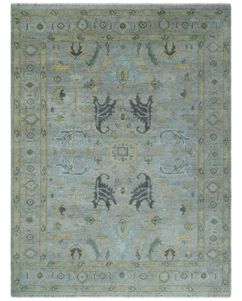 Hand Knotted 9x12 Silver and Beige Antique Finish Oushak Turkish Style Wool Area Rug | TRDCP1092912 - The Rug Decor