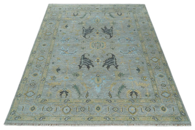 Hand Knotted 9x12 Silver and Beige Antique Finish Oushak Turkish Style Wool Area Rug | TRDCP1092912 - The Rug Decor