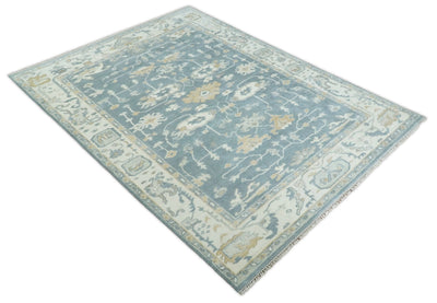 Hand knotted 9x12 Traditional Persian Blue and Ivory Oushak Area Rug | TRDCP186912 - The Rug Decor