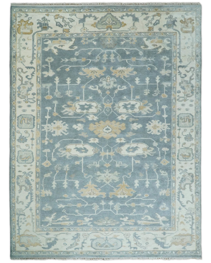Hand knotted 9x12 Traditional Persian Blue and Ivory Oushak Area Rug | TRDCP186912 - The Rug Decor