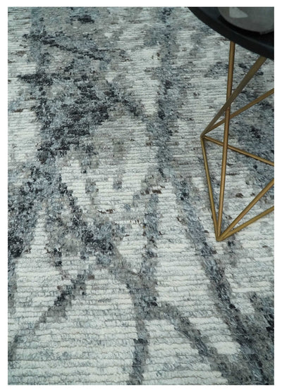 Hand Knotted Abstract Ivory, Black and Charcoal Abstract Rug Made with Blended Wool 6x9, 8x10 and 9x12 | UL23 - The Rug Decor