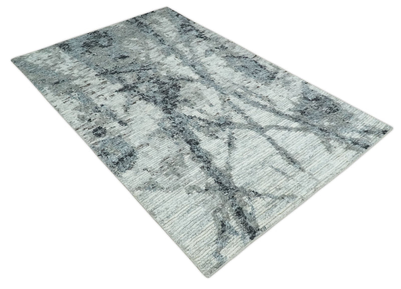 Hand Knotted Abstract Ivory, Black and Charcoal Abstract Rug Made with Blended Wool 6x9, 8x10 and 9x12 | UL23 - The Rug Decor