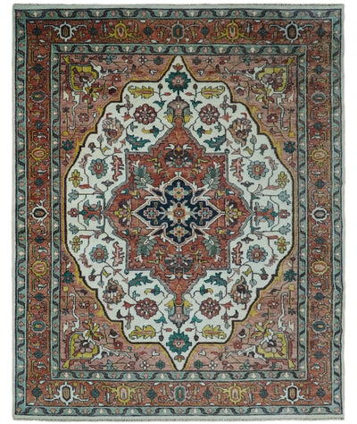 Hand Knotted Antique 12x15 Ivory and Rust Traditional Persian Area Rug | TRDCP4261215 - The Rug Decor