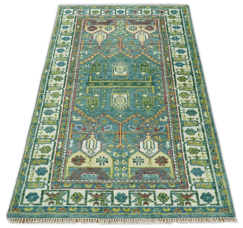 Hand Knotted Antique 5x8 Green and Ivory Traditional Vintage Persian Area Rug | TRDCP41858 - The Rug Decor