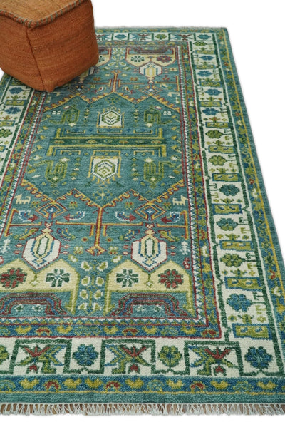 Hand Knotted Antique 5x8 Green and Ivory Traditional Vintage Persian Area Rug | TRDCP41858 - The Rug Decor