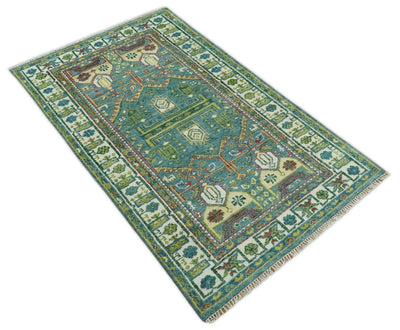Hand Knotted Antique 5x8 Green and Ivory Traditional Vintage Persian Area Rug | TRDCP41858 - The Rug Decor