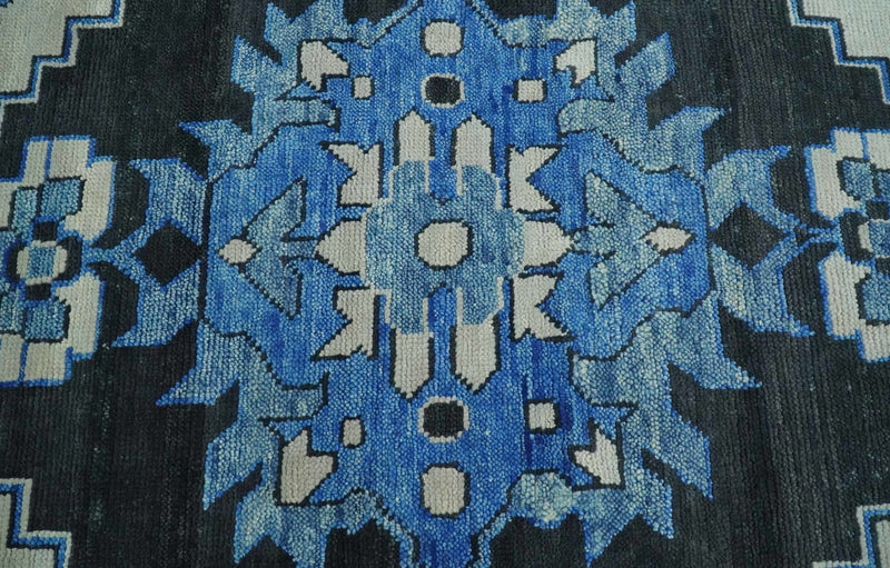 Hand Knotted Antique 6x9, 8x10, 9x12, 10x14 and 12x15 Blue, Black and Ivory Traditional Heriz Serapi Wool Rug | TRDCP822 - The Rug Decor