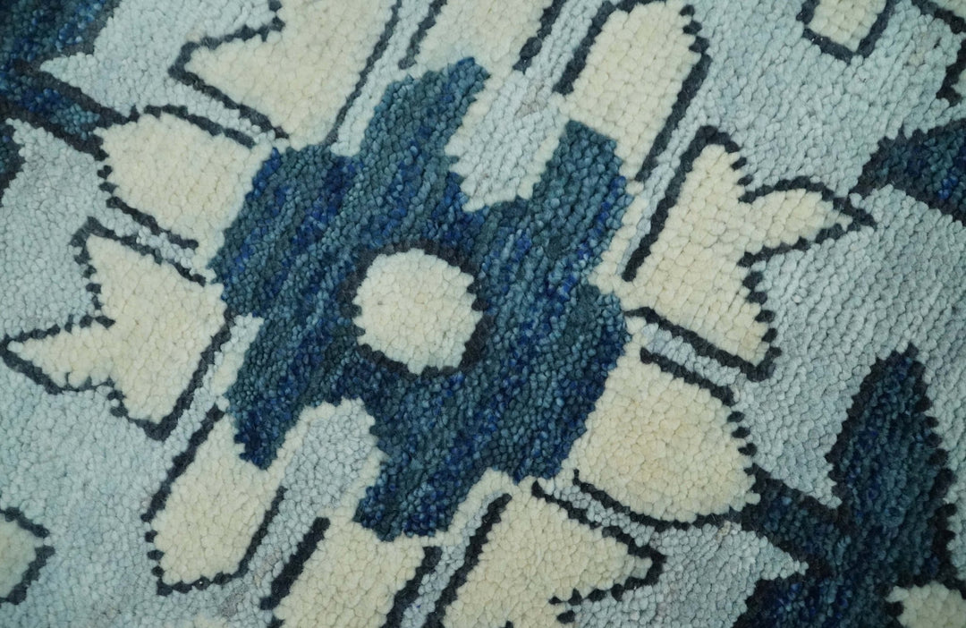 Hand Knotted Antique 8x10 Ivory and Blue Traditional Heriz Serapi Wool Rug | TRDCP859810 - The Rug Decor