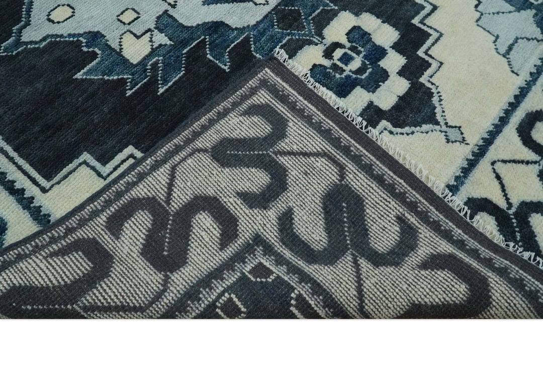 Hand Knotted Antique 8x10 Ivory and Blue Traditional Heriz Serapi Wool Rug | TRDCP859810 - The Rug Decor