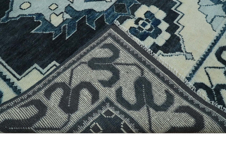 Hand Knotted Antique 8x10 Ivory and Blue Traditional Heriz Serapi Wool Rug | TRDCP859810 - The Rug Decor
