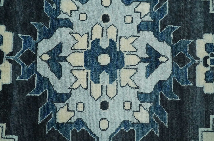 Hand Knotted Antique 8x10 Ivory and Blue Traditional Heriz Serapi Wool Rug | TRDCP859810 - The Rug Decor