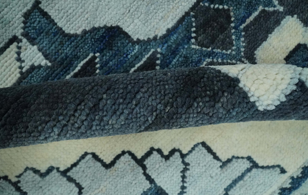 Hand Knotted Antique 8x10 Ivory and Blue Traditional Heriz Serapi Wool Rug | TRDCP859810 - The Rug Decor