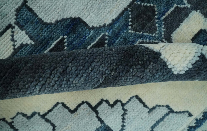 Hand Knotted Antique 8x10 Ivory and Blue Traditional Heriz Serapi Wool Rug | TRDCP859810 - The Rug Decor