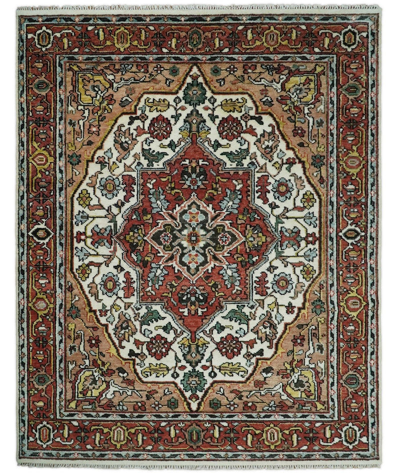 Hand Knotted Antique 8x10 Ivory and Rust Traditional Persian Area Rug | TRDCP113810 - The Rug Decor